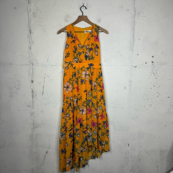 Eliza J Floral Chiffon Asymmetrical Hem Maxi Dress Tiered Zip Back 2 - Picture 1 of 15